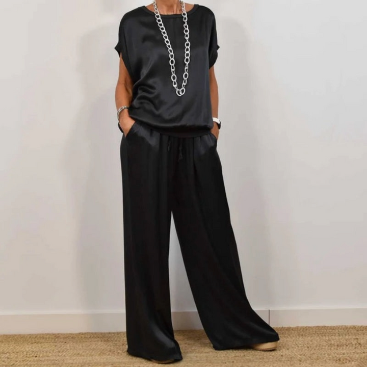 Nadine - Conjunto con top de satén y pantalones de pierna ancha
