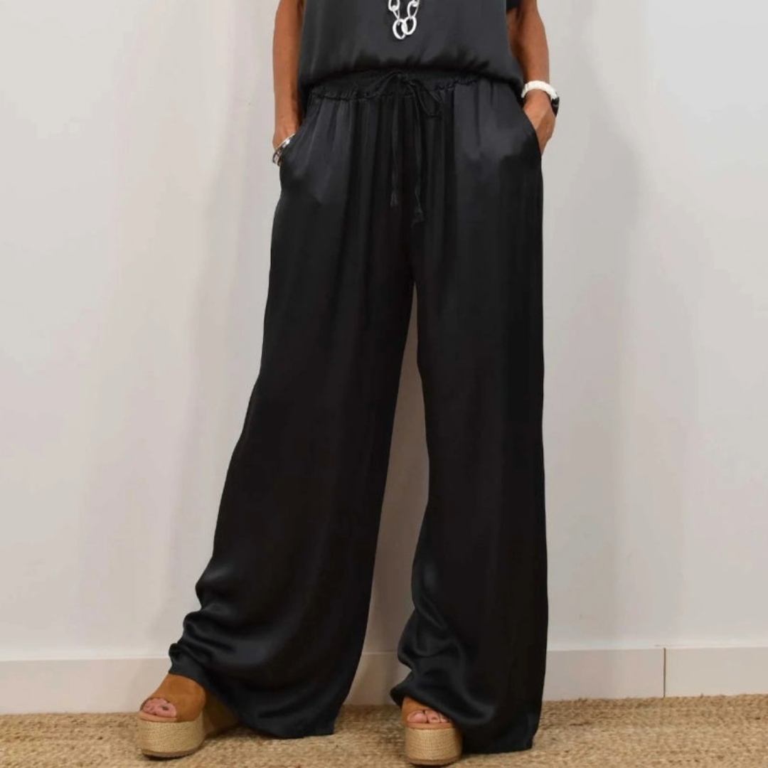 Nadine - Conjunto con top de satén y pantalones de pierna ancha