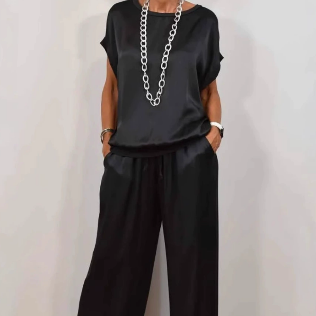 Nadine - Conjunto con top de satén y pantalones de pierna ancha