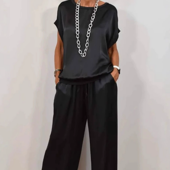 Nadine - Conjunto con top de satén y pantalones de pierna ancha
