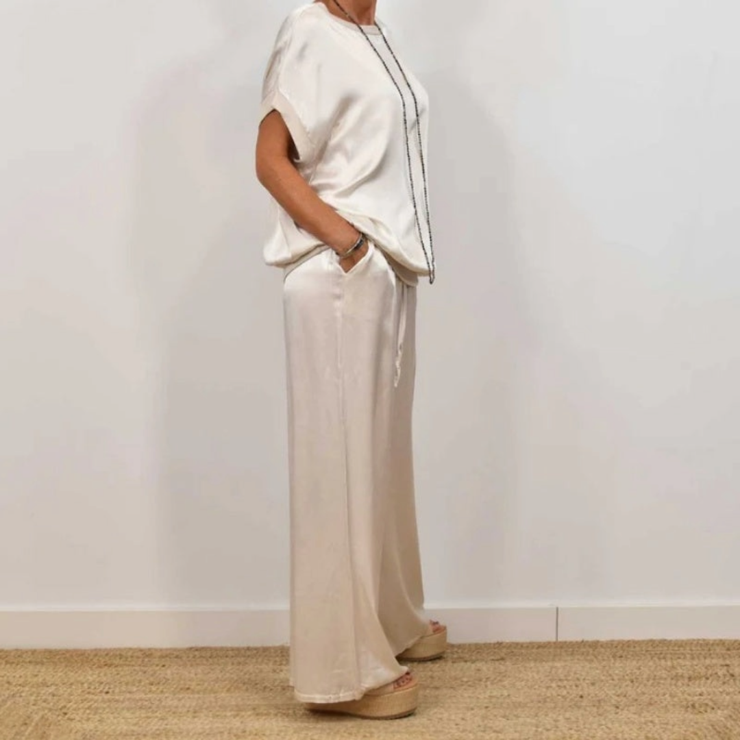 Nadine - Conjunto con top de satén y pantalones de pierna ancha