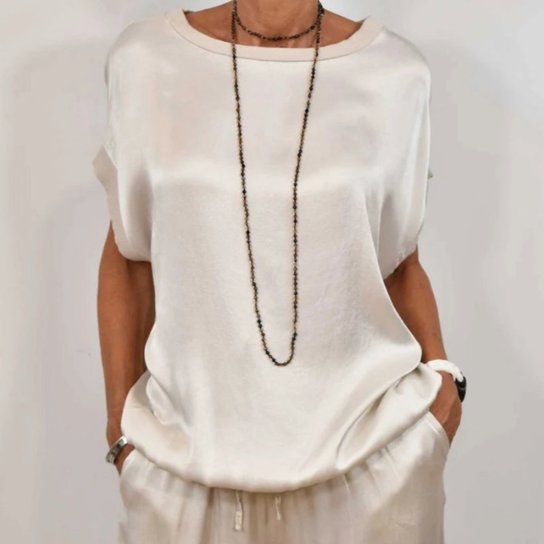 Nadine - Conjunto con top de satén y pantalones de pierna ancha