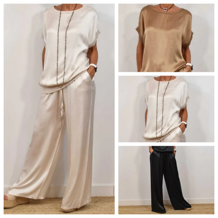 Nadine - Conjunto con top de satén y pantalones de pierna ancha