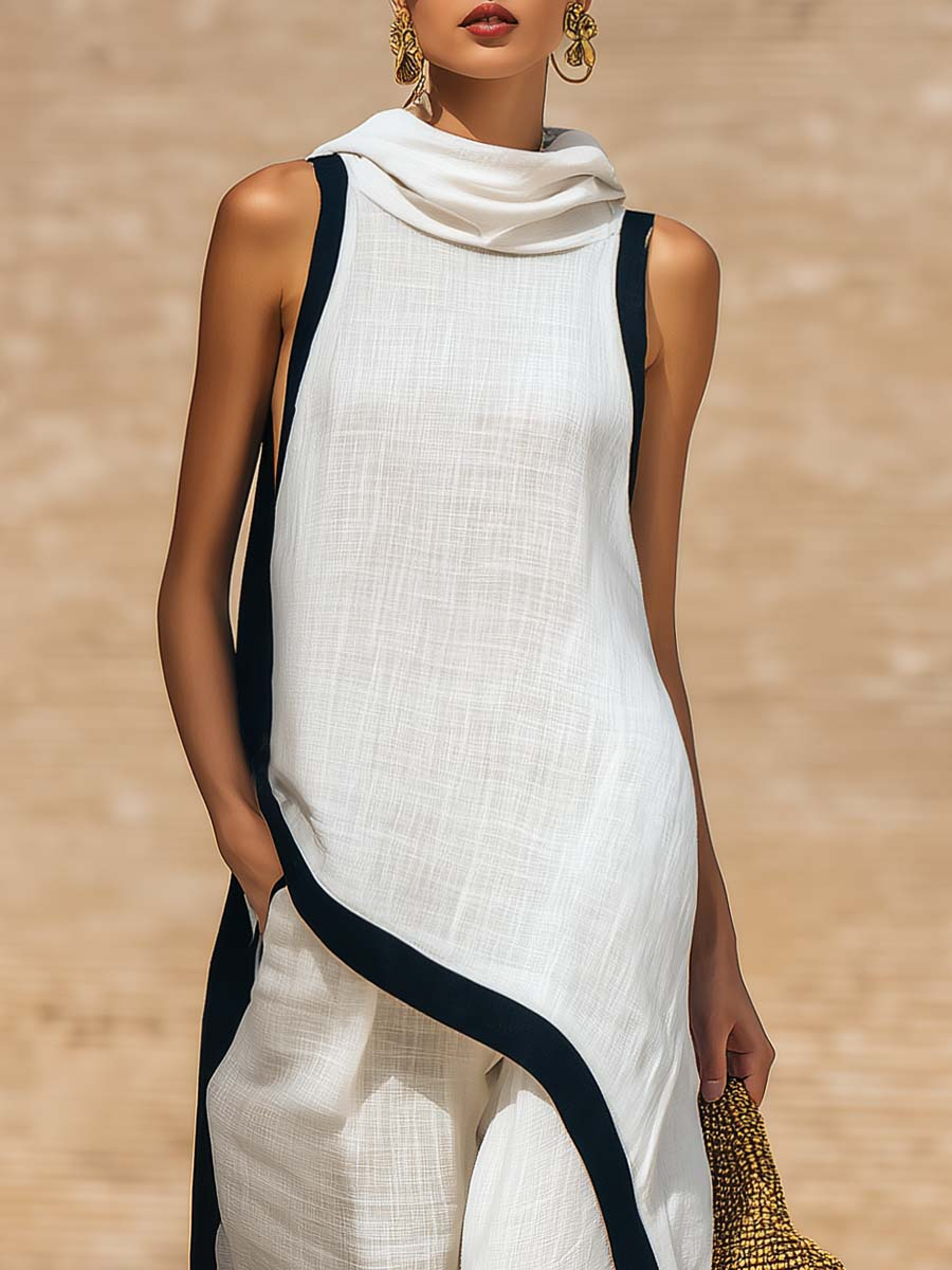 Maranta - Conjunto de túnica asimétrica y pantalón de pierna ancha