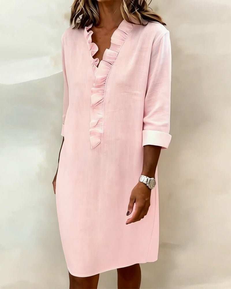 Dorelle - Vestido recto con holanes de mezcla de lino