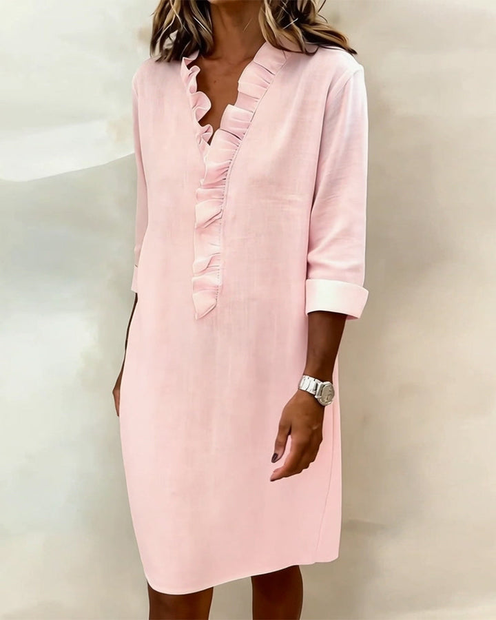 Dorelle - Vestido recto con holanes de mezcla de lino