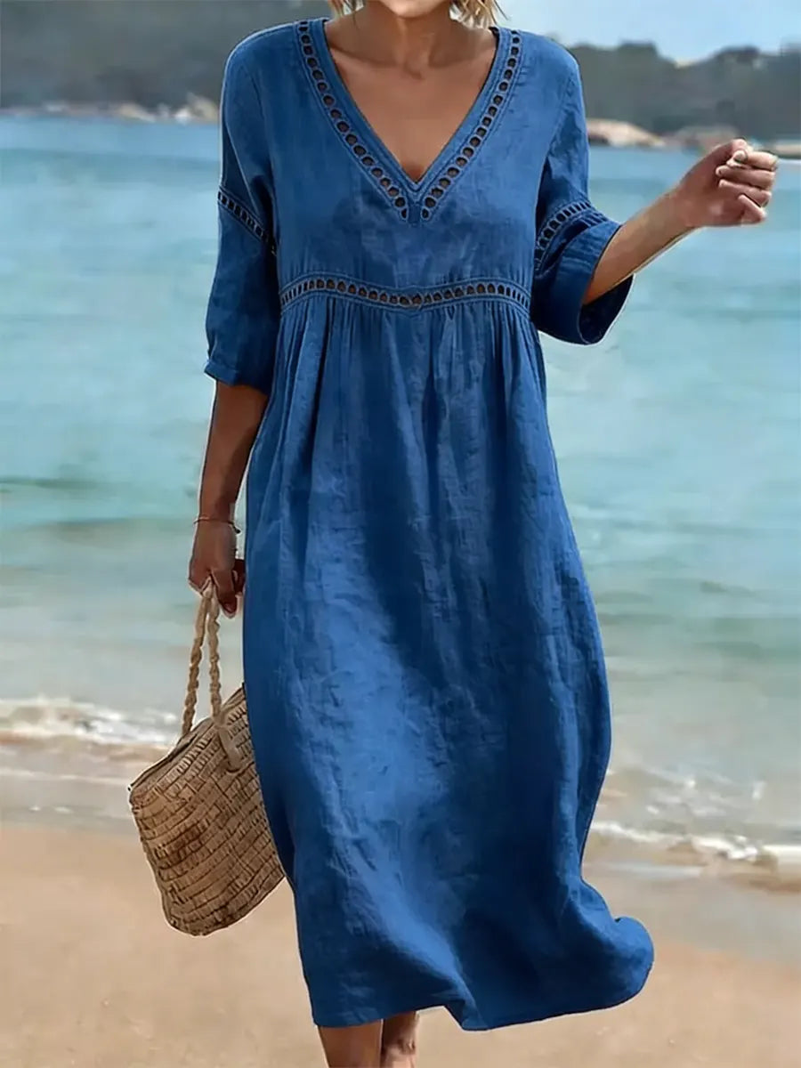 Quessia - Vestido de tacto suave con escote en V