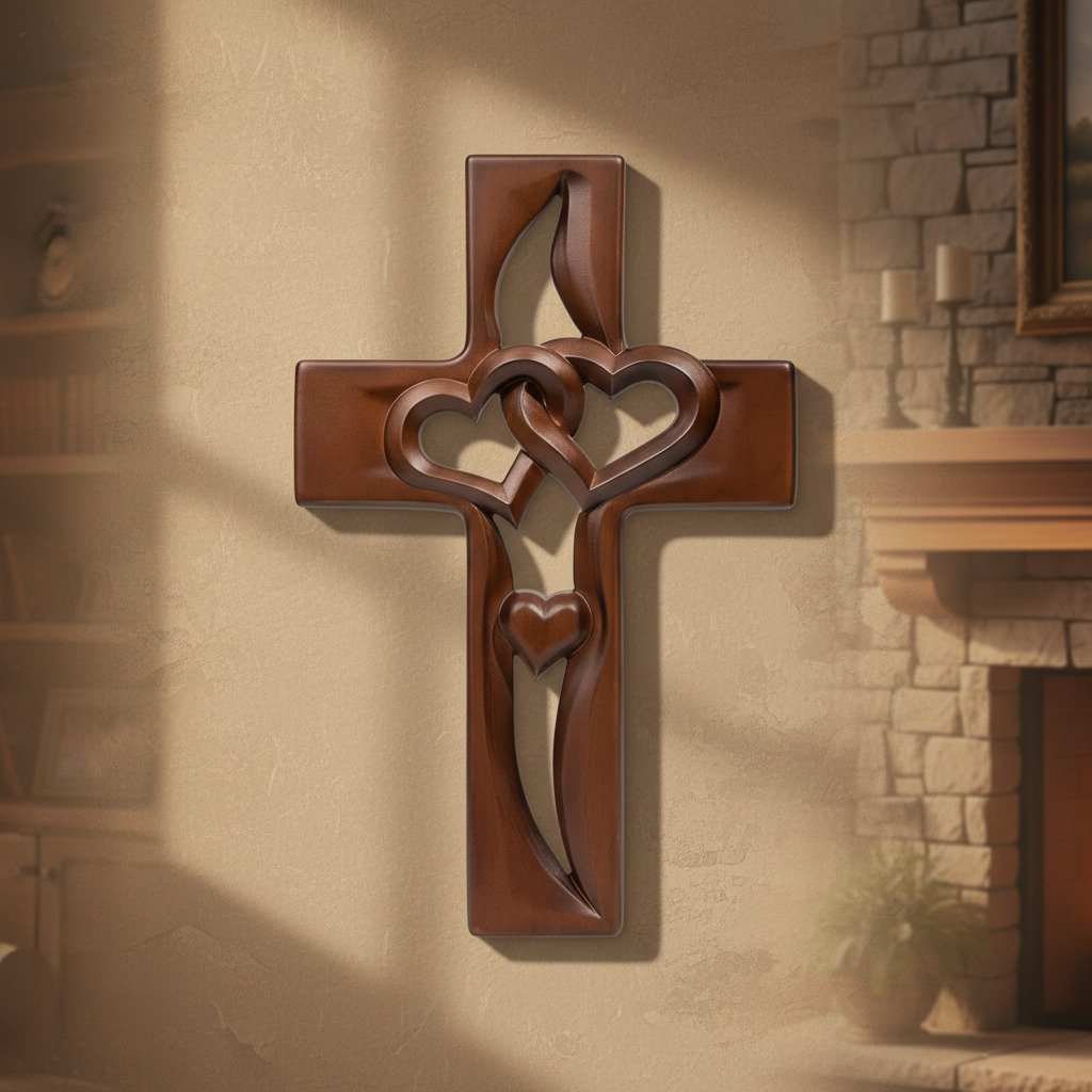 Orlinda - Decoración de Pared con Cruz y Detalle de Corazón