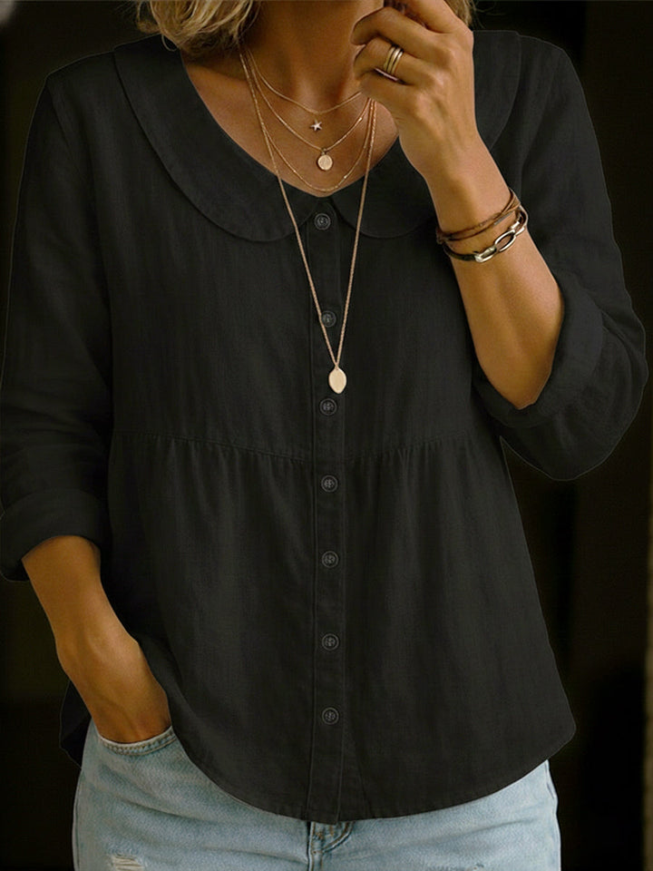 Arlira - Blusa de lino con cuello Peter Pan y tacto suave