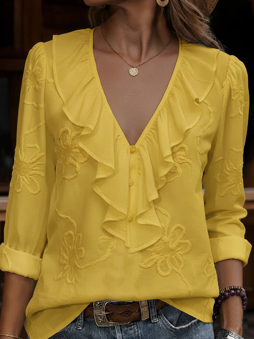 Nalevia - Blusa de manga larga con escote en V y tacto suave