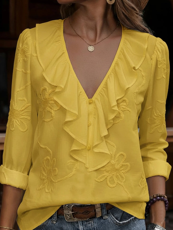Nalevia - Blusa de manga larga con escote en V y tacto suave
