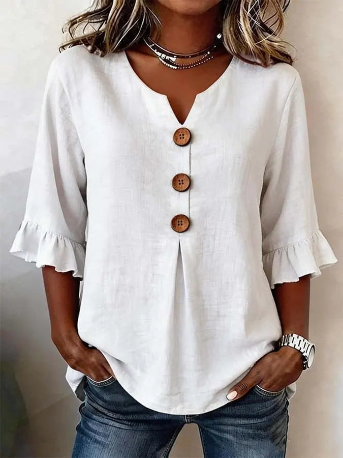 Jessara - Blusa de lino con mangas voladas
