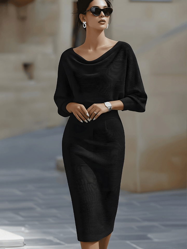 Avalon - Vestido midi con mangas murciélago, suave al tacto