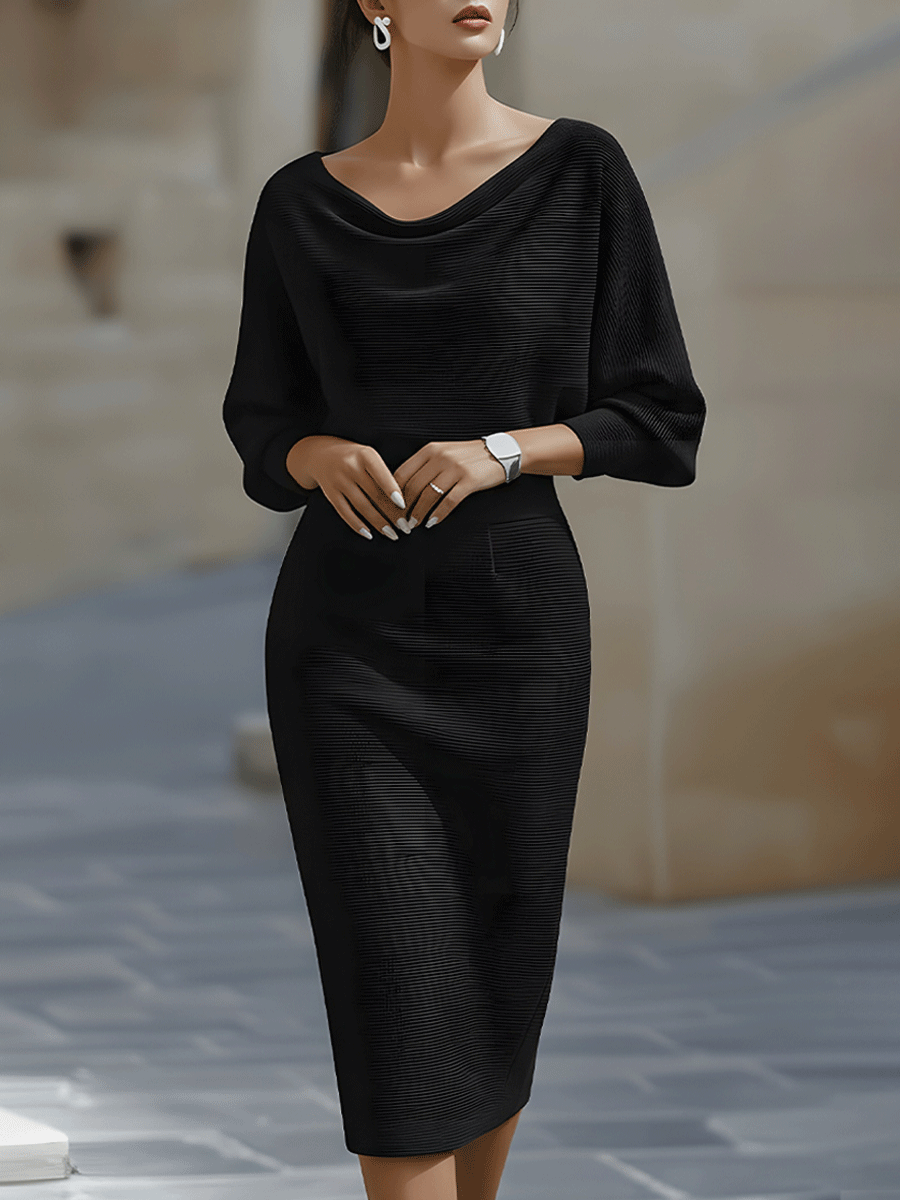 Avalon - Vestido midi con mangas murciélago, suave al tacto
