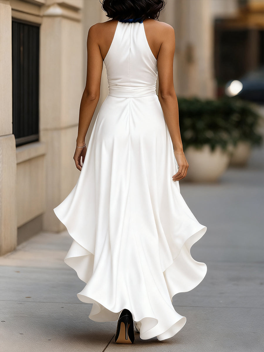 Palmer - Vestido maxi cruzado con escote halter de lujo