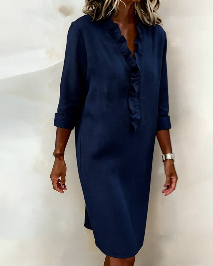 Dorelle - Vestido recto con holanes de mezcla de lino