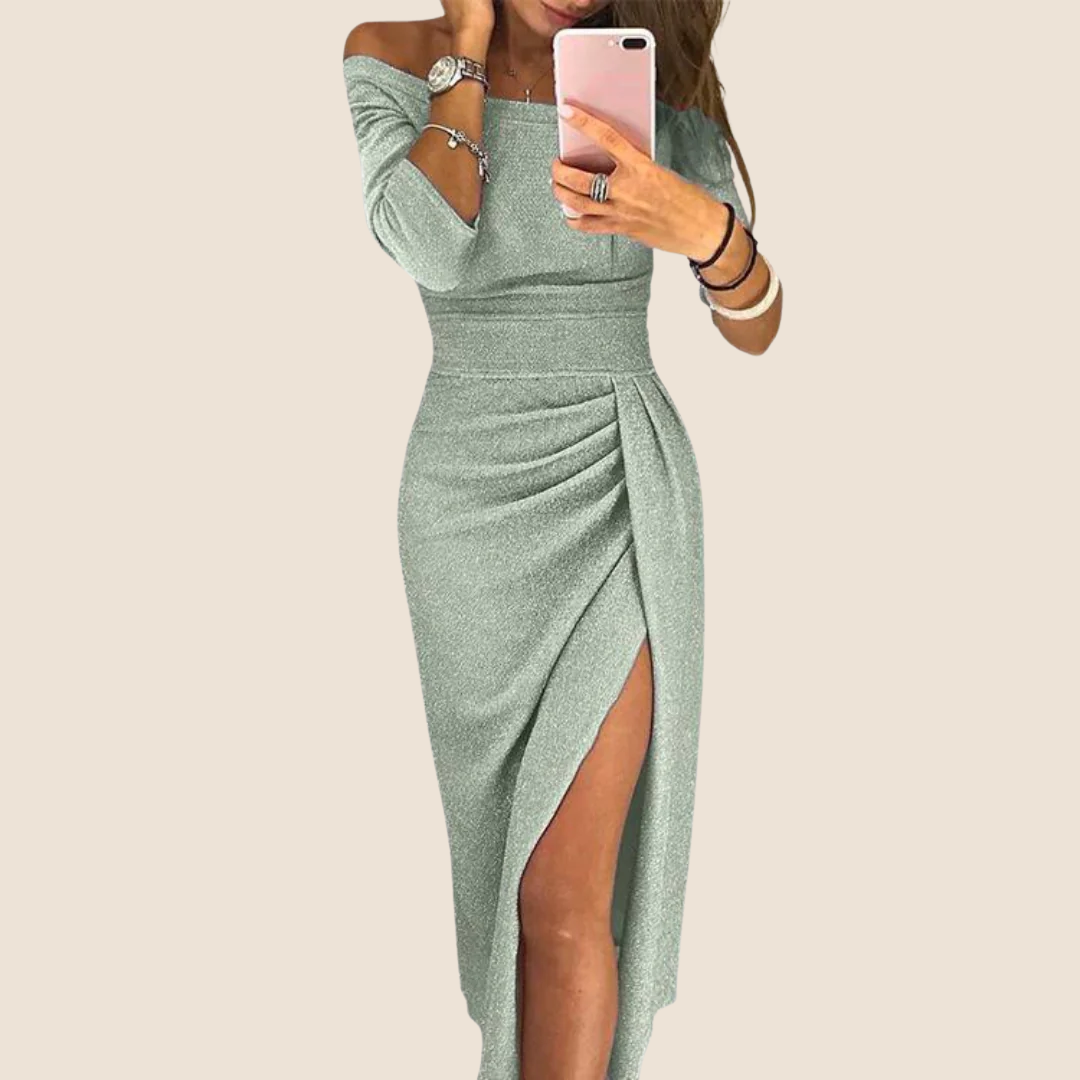 Lylah - Vestido maxi con escote halter drapeado