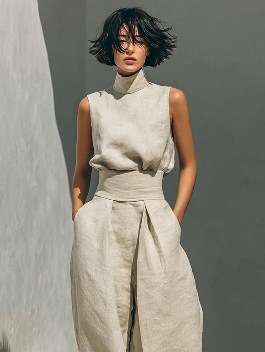 Alena - Conjunto de blusa sin mangas y pantalón de pierna ancha