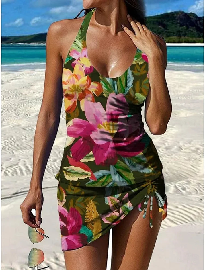 Ysoria - Conjunto de traje de baño con cuello halter estampado
