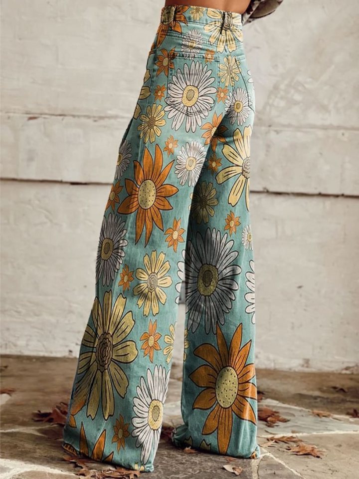 Rhosyn - Pantalones palazzo florales, suaves al tacto