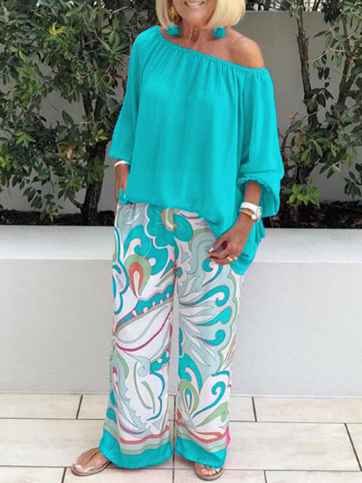Brinette - Conjunto de blusa y pantalón palazzo