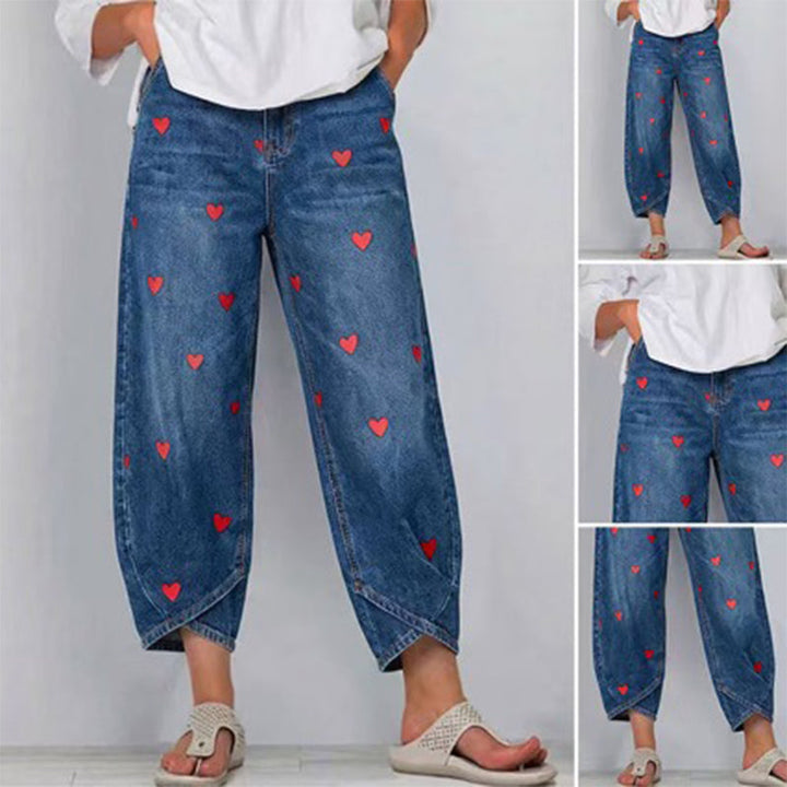 Arabella - Jeans de pernera globo con estampado de corazones