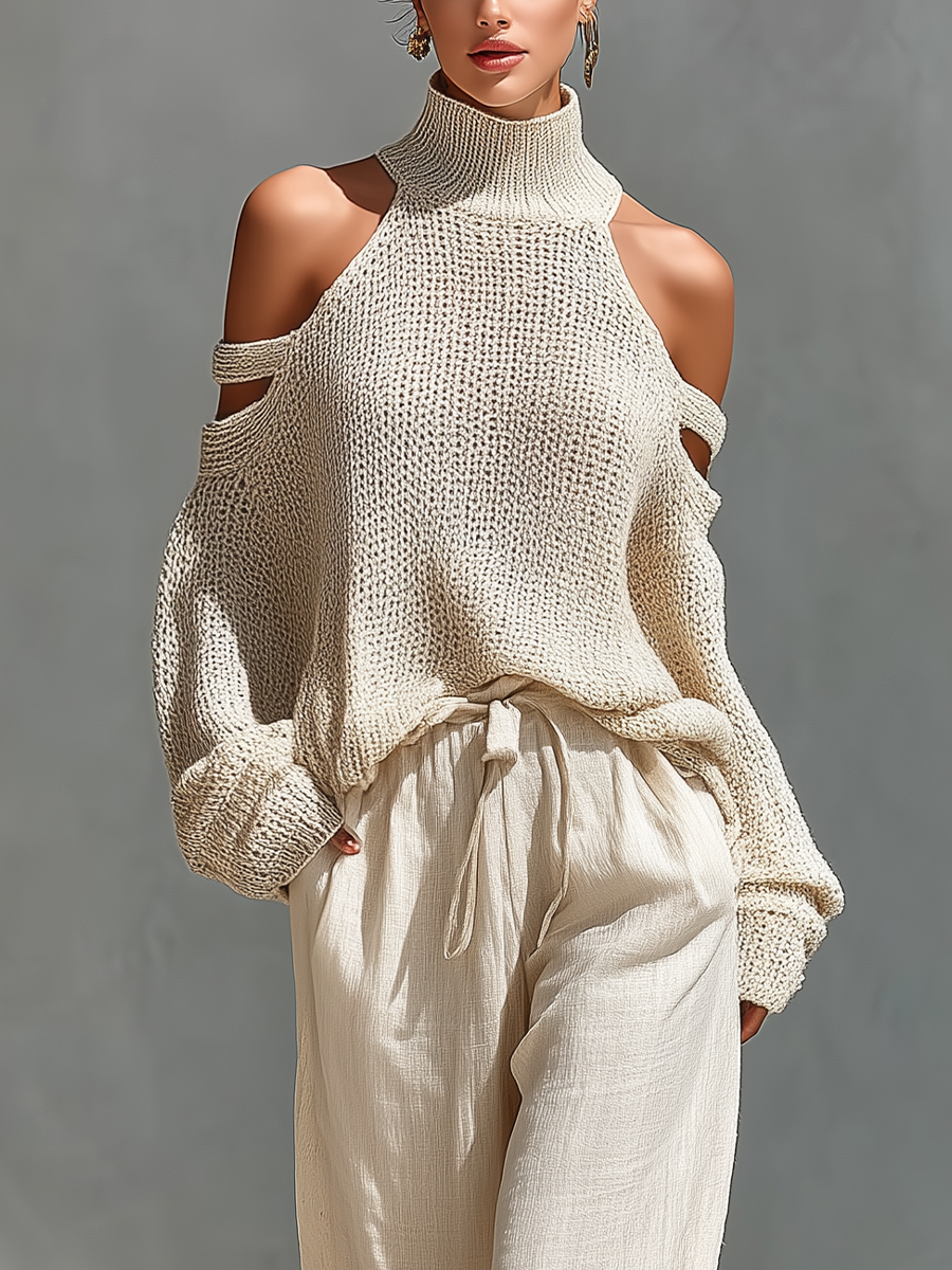 Diorelle - Conjunto con top tejido y pantalón de pierna ancha
