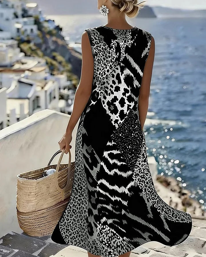 Zosia - Vestido sin mangas con estampado de leopardo suave al tacto