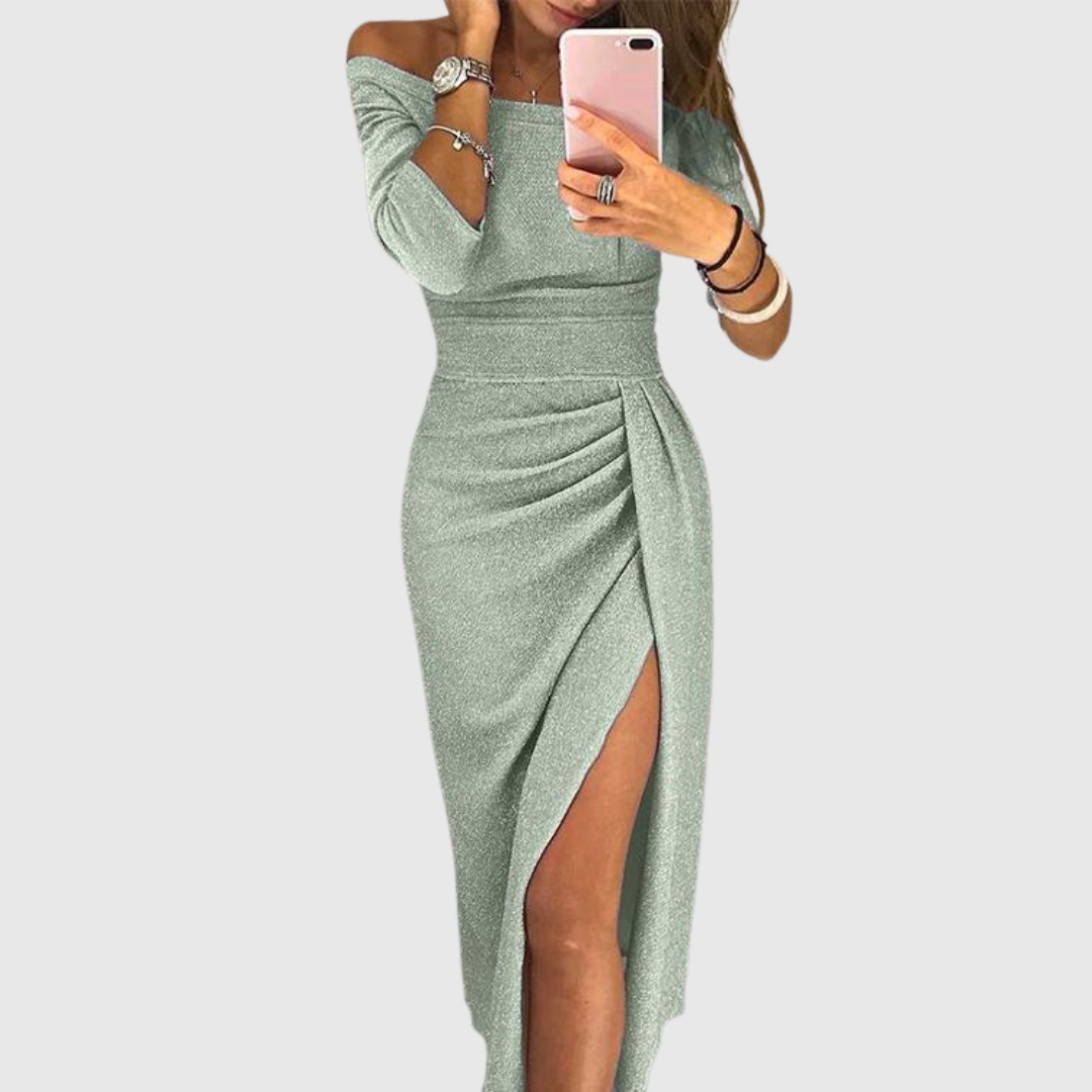 Lylah - Vestido maxi con escote halter drapeado