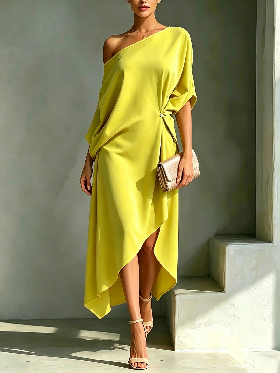 Erica - Vestido midi fluido de un solo hombro
