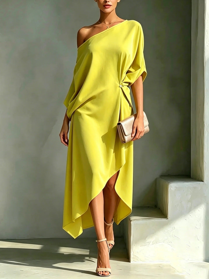 Andrea - Vestido midi asimétrico de un solo hombro