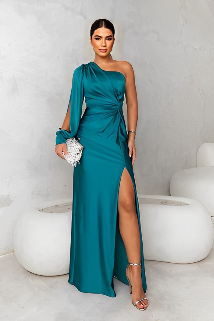 Xiomara - Vestido maxi de un hombro de tacto suave