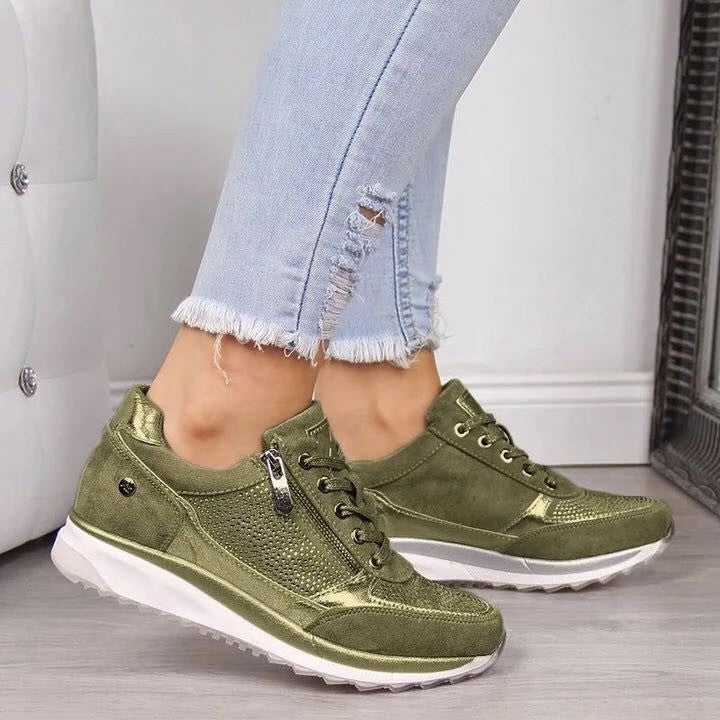 Raina - Tenis casuales con moño y cierre lateral