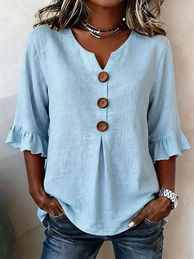 Jessara - Blusa de lino con mangas voladas