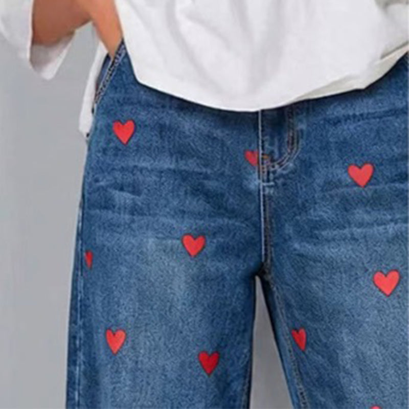 Arabella - Jeans de pernera globo con estampado de corazones