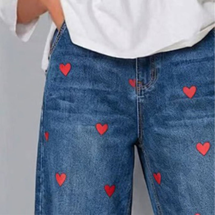 Arabella - Jeans de pernera globo con estampado de corazones