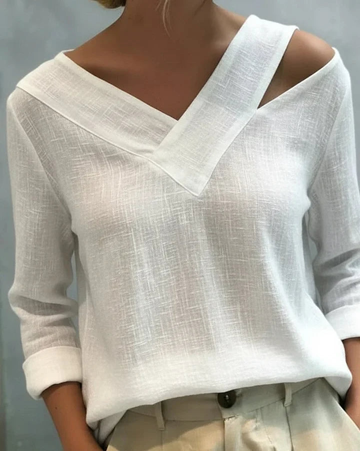 Calira - Top de hombros descubiertos con escote en V y tacto suave