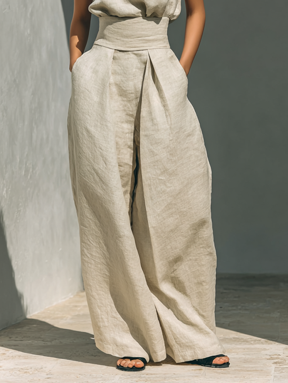 Alena - Conjunto de blusa sin mangas y pantalón de pierna ancha
