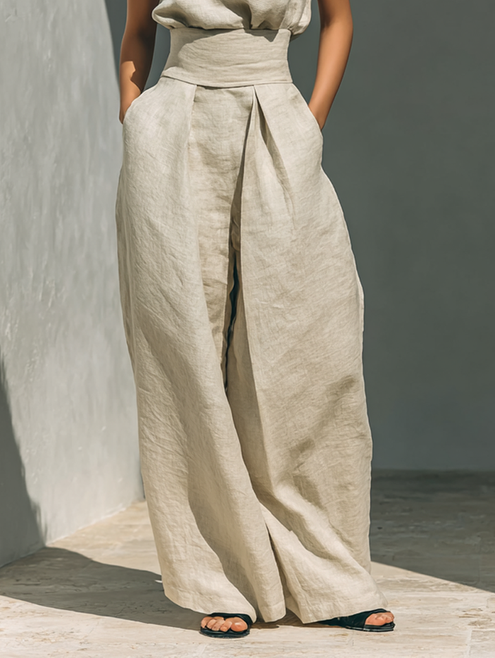 Alena - Conjunto de blusa sin mangas y pantalón de pierna ancha