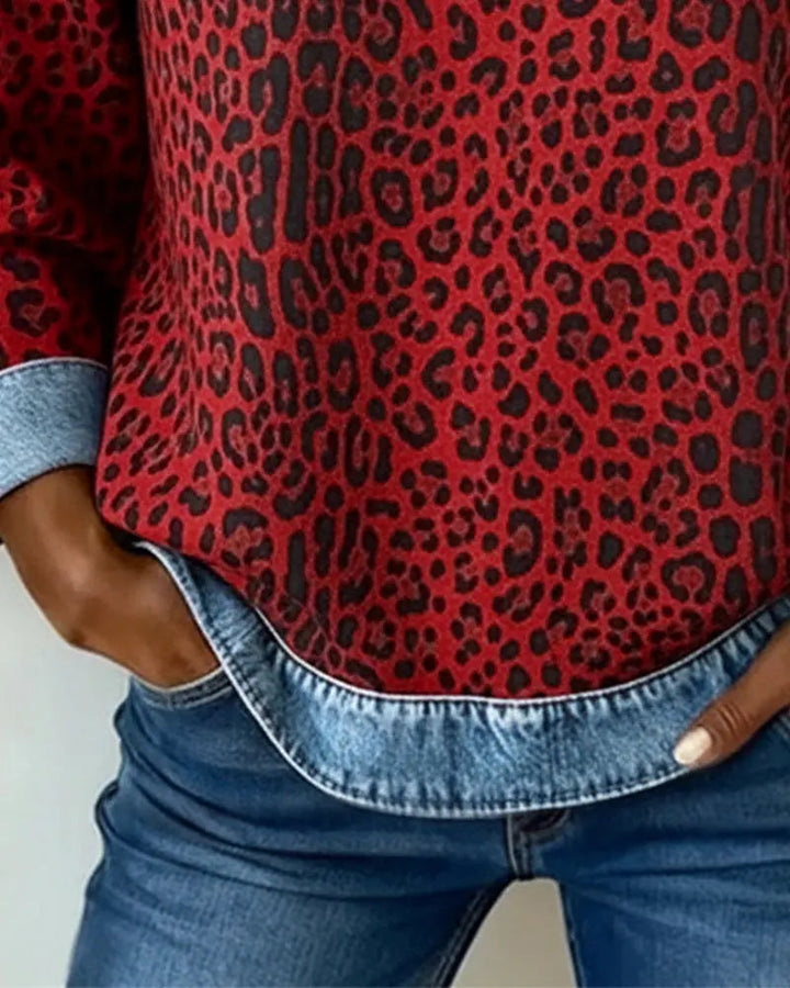 Selara - Suéter de peluche con estampado de leopardo