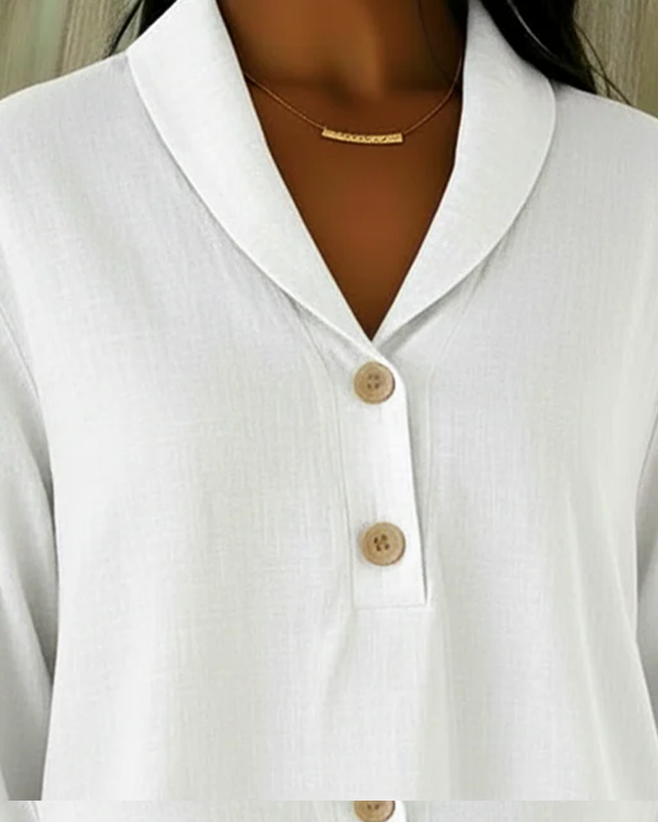 Claire - Blusa abotonada de tacto suave con escote en V