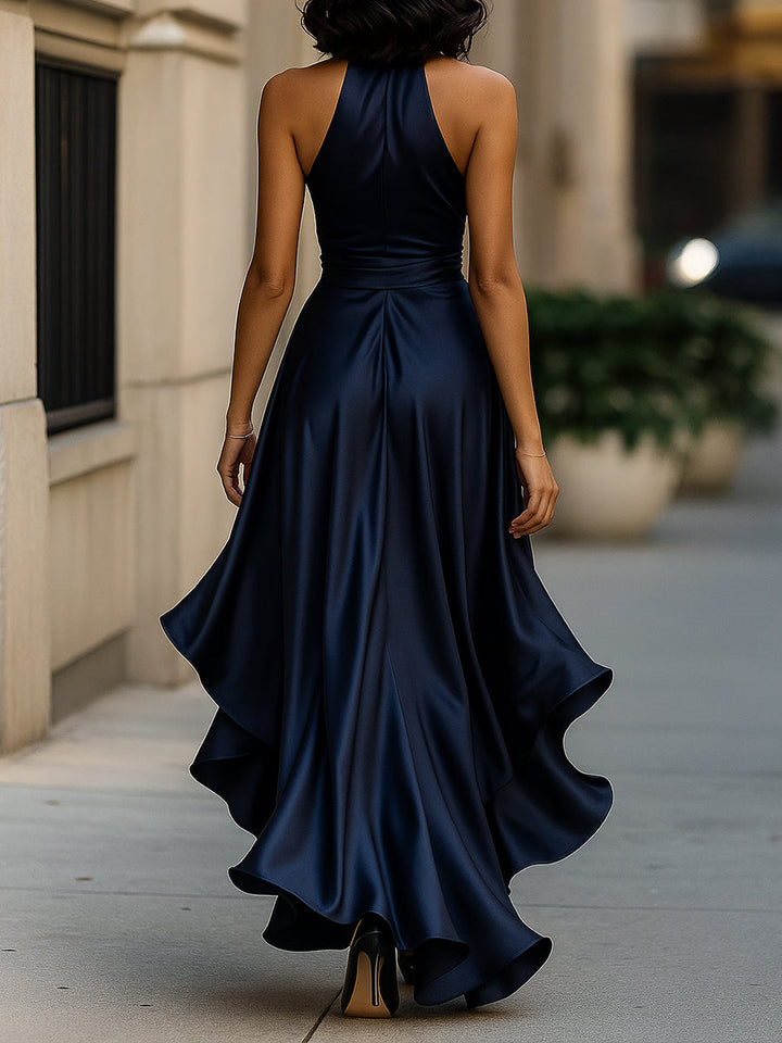 Palmer - Vestido maxi cruzado con escote halter de lujo