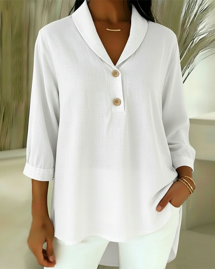 Claire - Blusa abotonada de tacto suave con escote en V