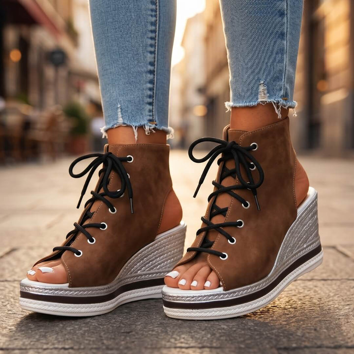 Layla - Sandalias de cuña altas con amarre
