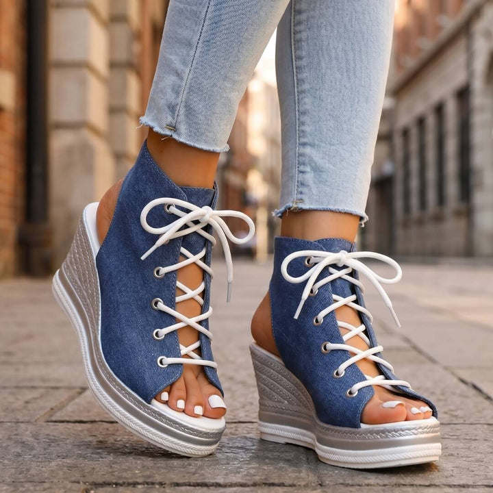 Layla - Sandalias de cuña altas con amarre