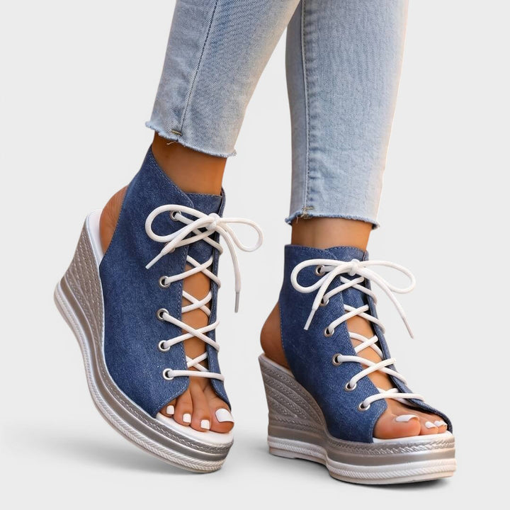Elaina - Sandalia de cuña alta con cordones
