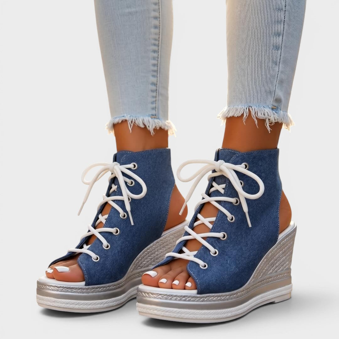 Elaina - Sandalia de cuña alta con cordones