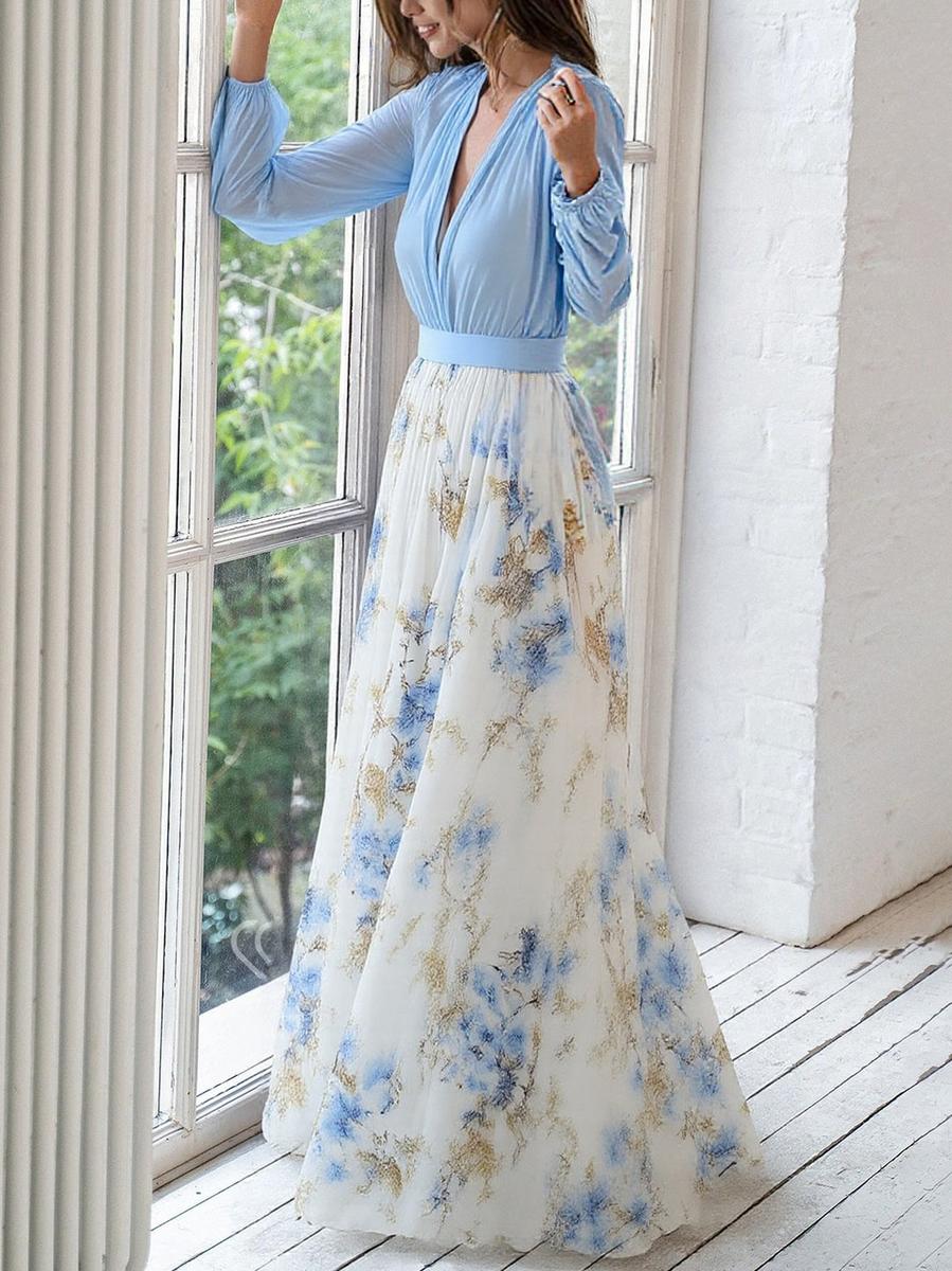 Haislin - Vestido maxi floral fluido