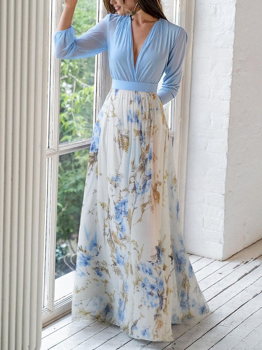 Haislin - Vestido maxi floral fluido
