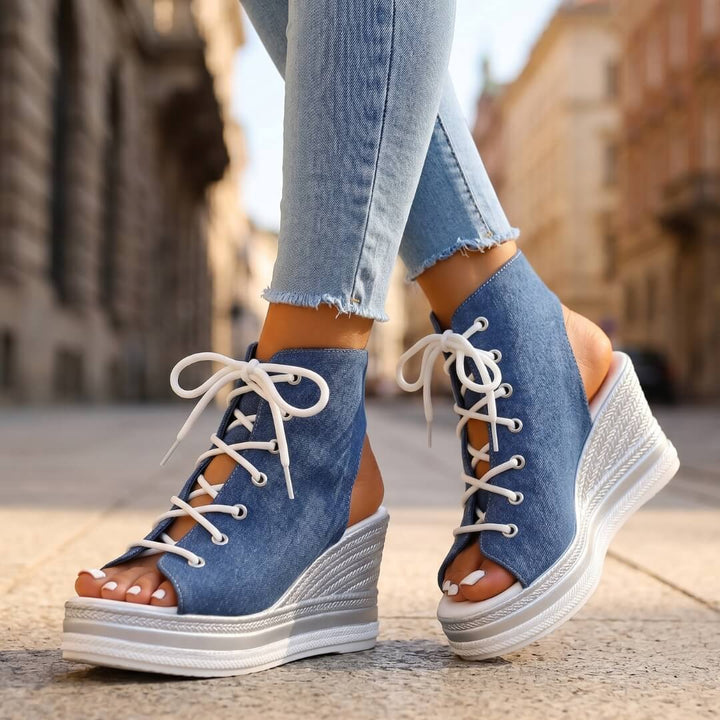 Layla - Sandalias de cuña altas con amarre